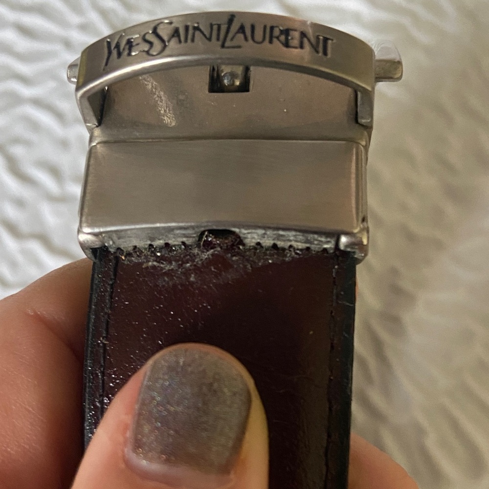 Yves Saint Laurent Dark Red Leather Belt with Silver Buckle - Picture 9 of 9